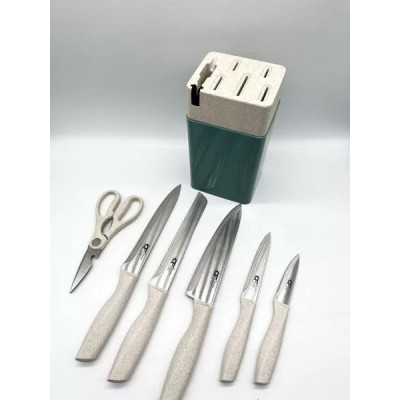 Купить Набор ножей 6 предметов в подставке с точилкой, зеленый оптом в интернет-магазине Новый мир